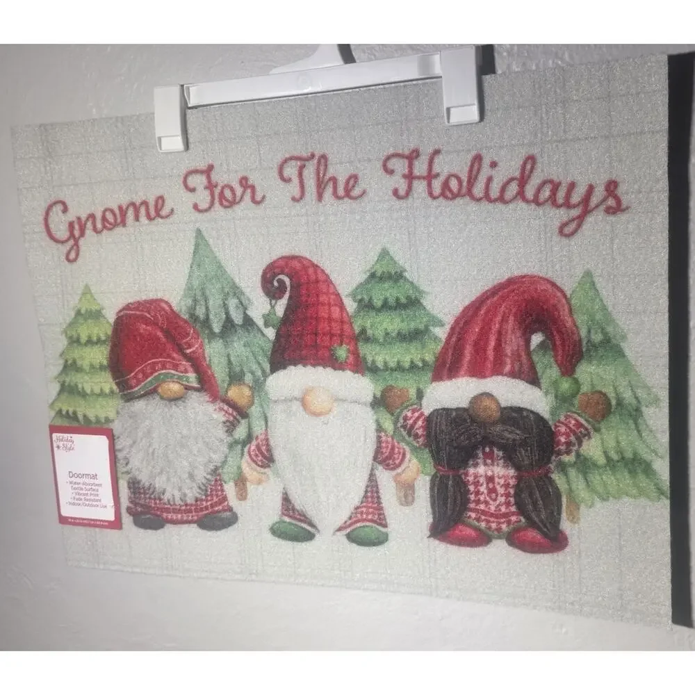 Holiday Style Doormat Rug “gnome Pine Trees” Red Truck Indoor/Outdoor 18”x24”